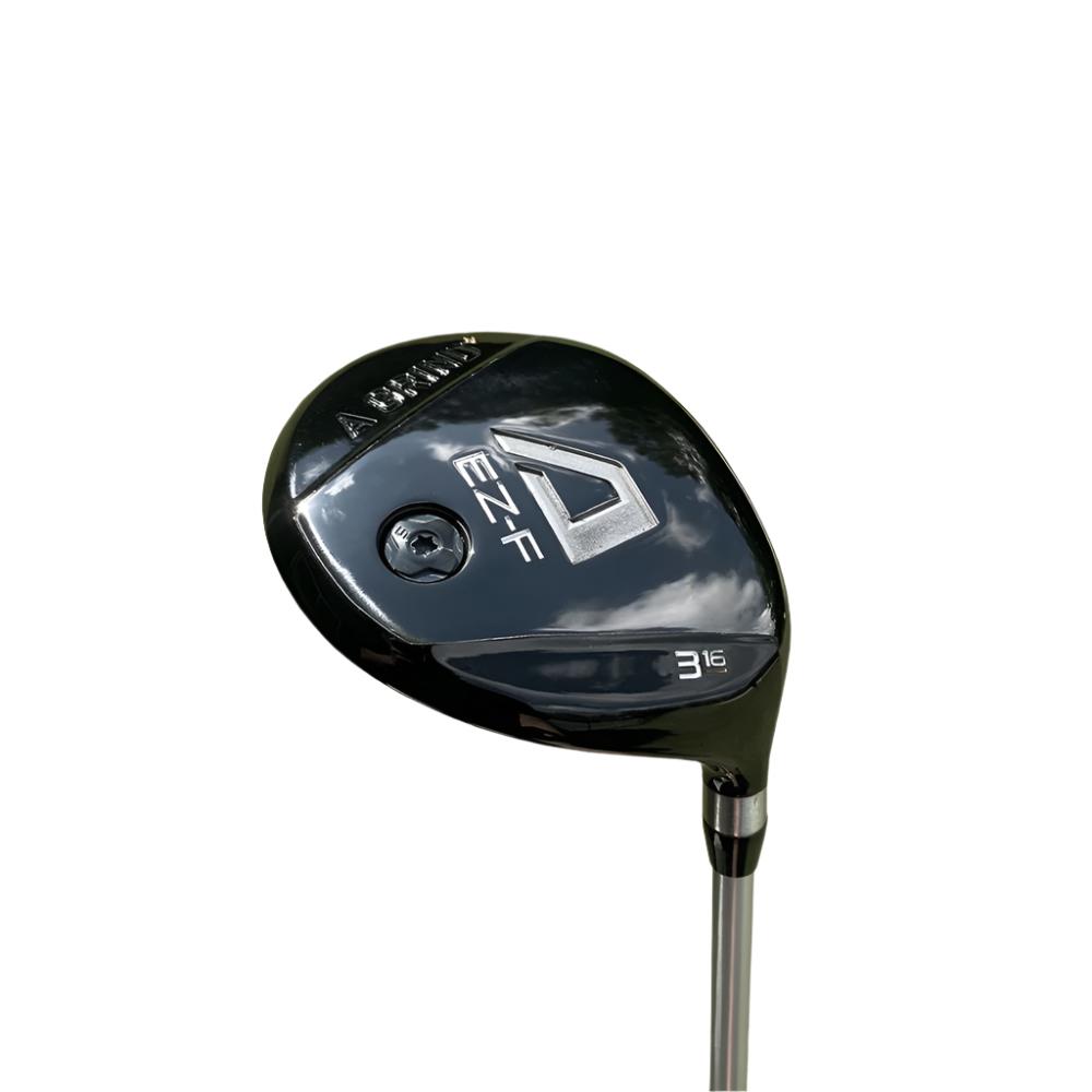 A black A-Grind EZ-F fairway wood golf club head with a silver logo and detailing.