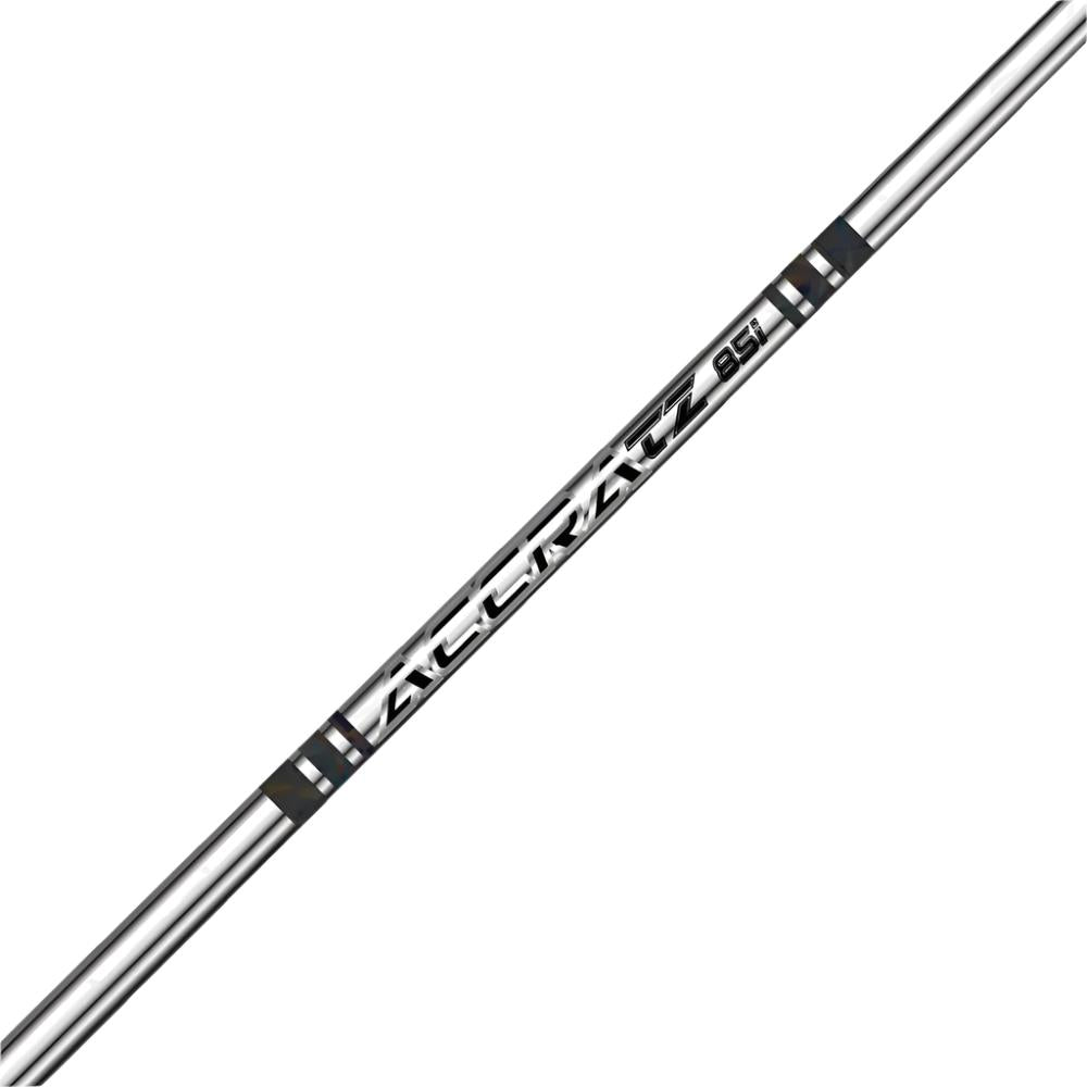 A silver golf iron shaft with a bold silver PVD finish and the Accra brand logo.