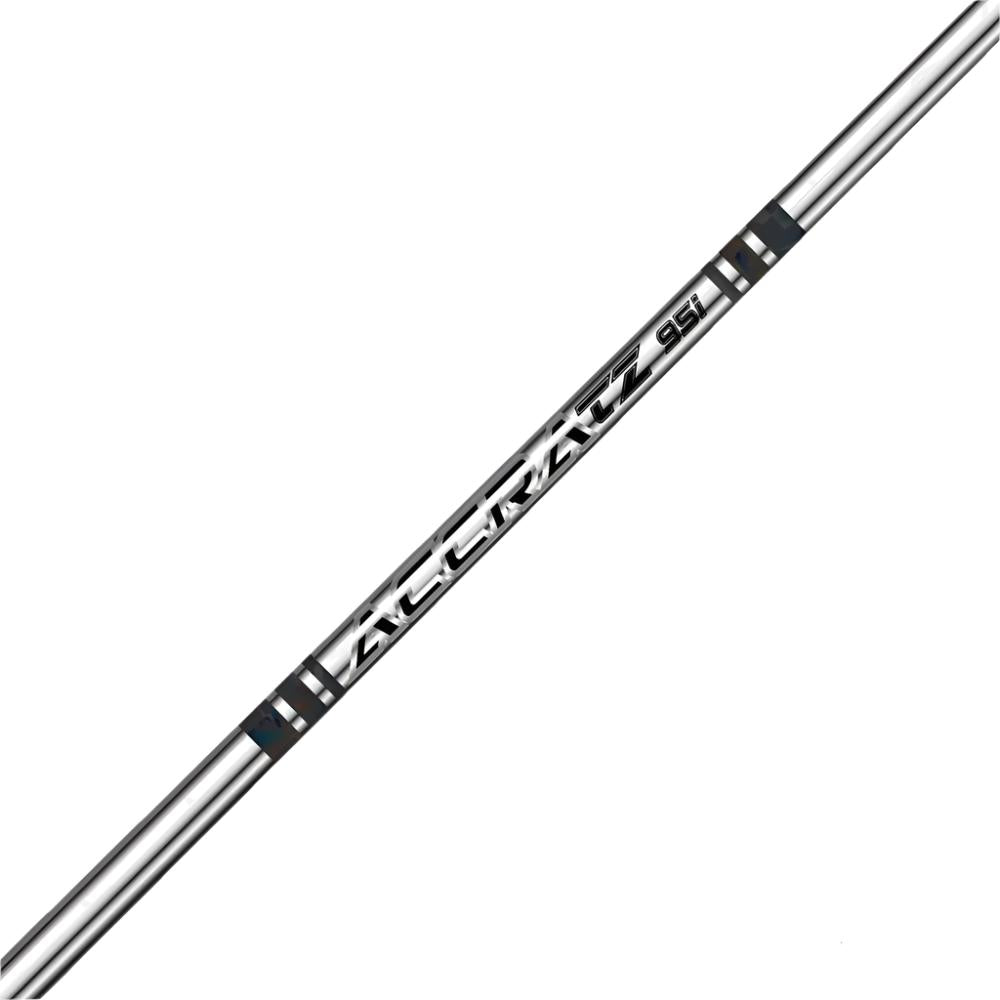 A silver golf iron shaft with a bold silver PVD finish and the Accra brand logo.