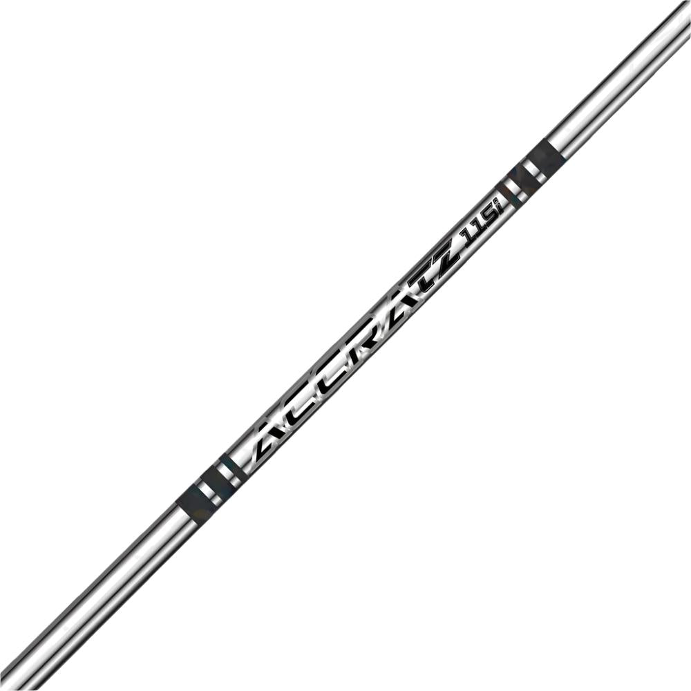 A silver golf iron shaft with a bold silver PVD finish and the Accra brand logo.