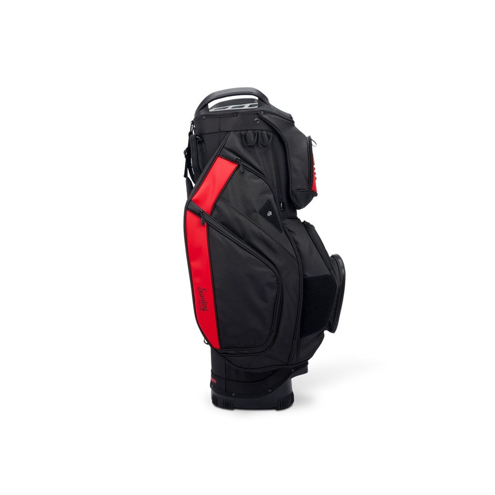 Black and red golf bag on a white background