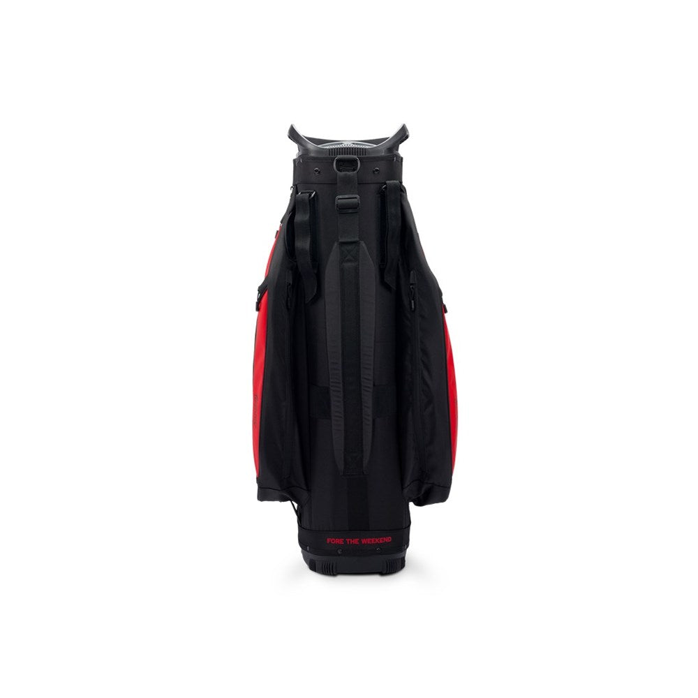 Black and red golf bag on a white background