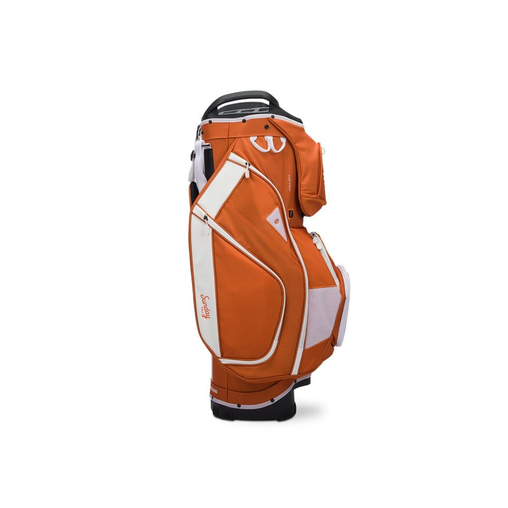 Orange and white golf bag on a white background