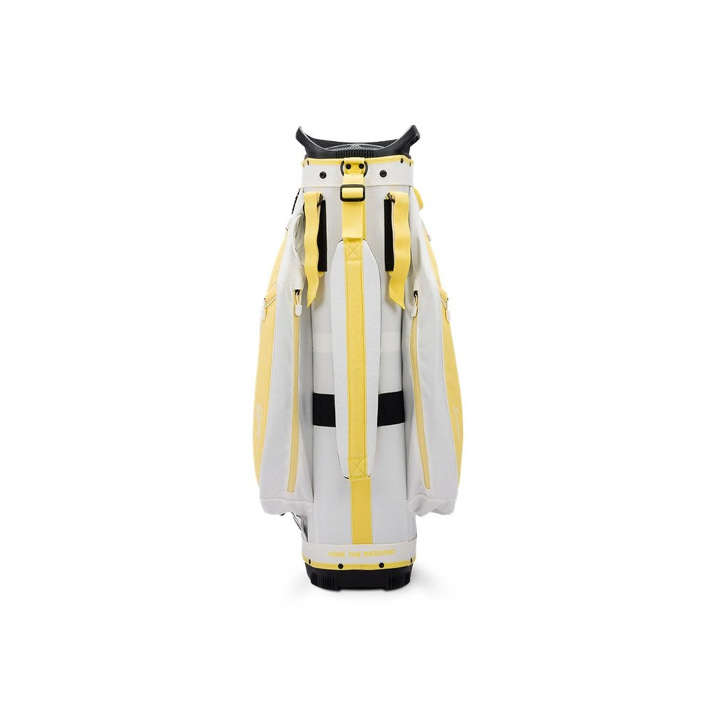 Golf bag with yellow accents on a white background