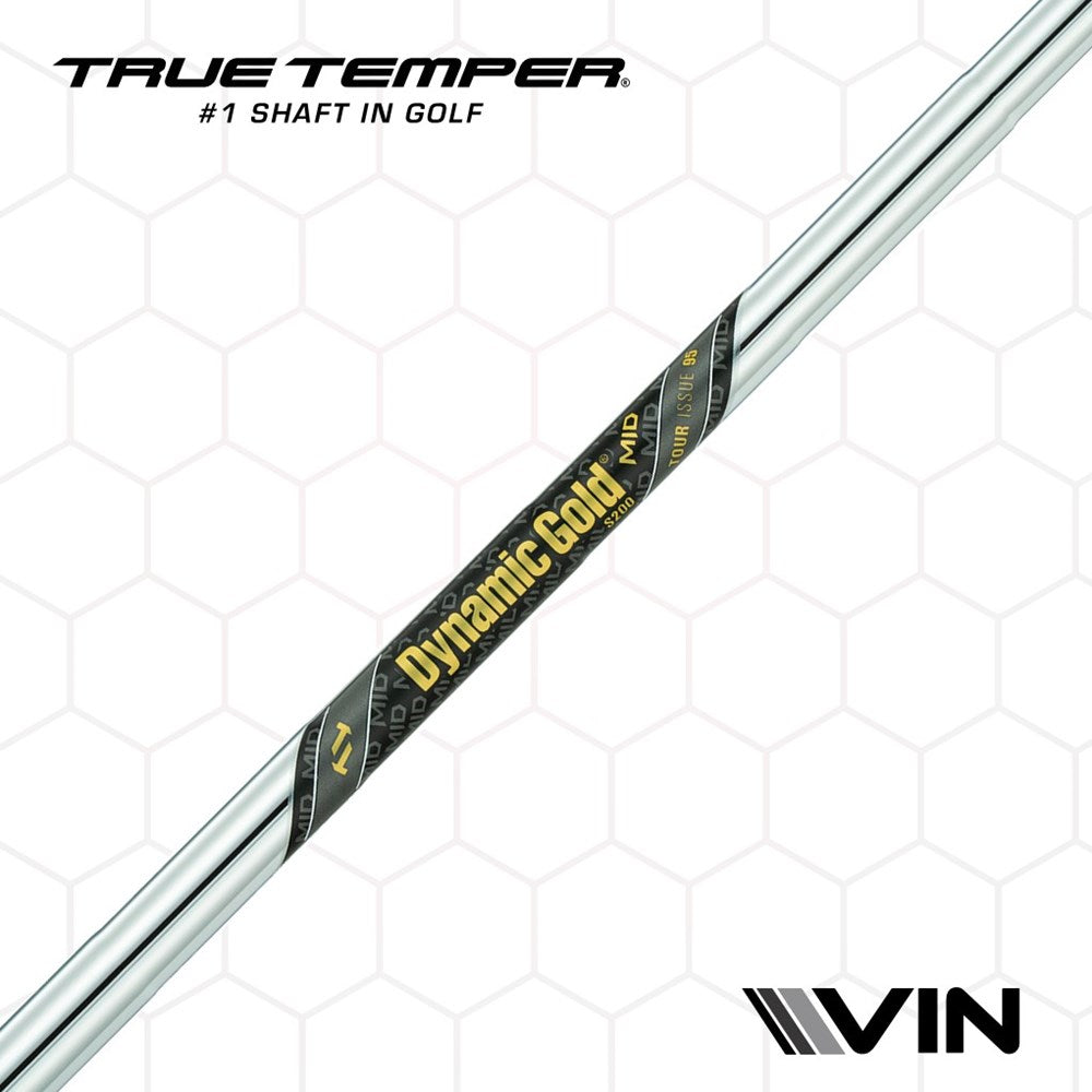 Golf club shaft with True Temper branding and Dynamic Gold text, predominantly silver in color with black and gold accents.