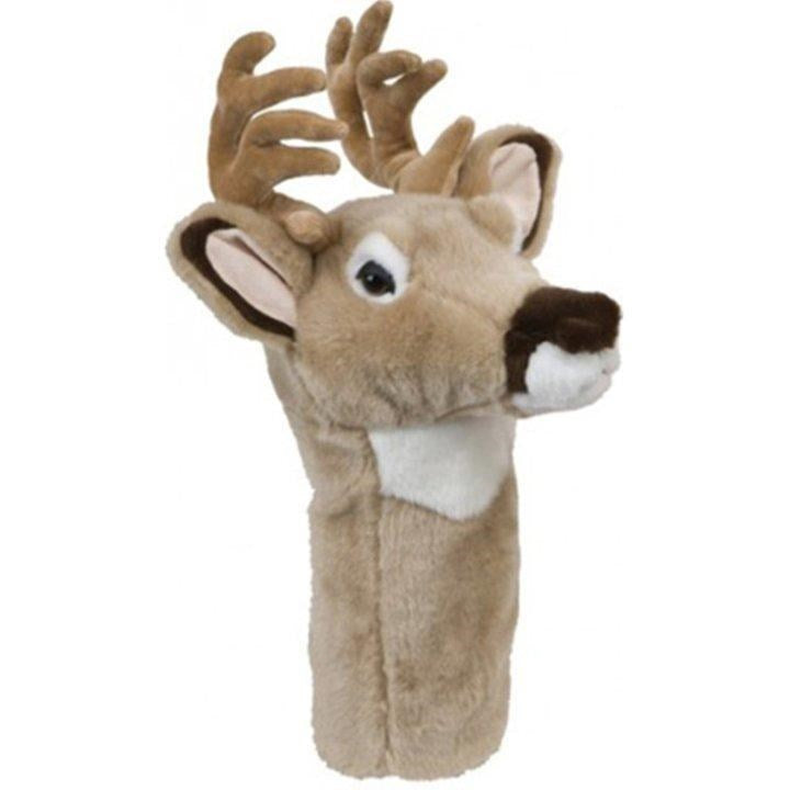 A beige golf club headcover designed to resemble a deer with detailed antlers, ears, and face.