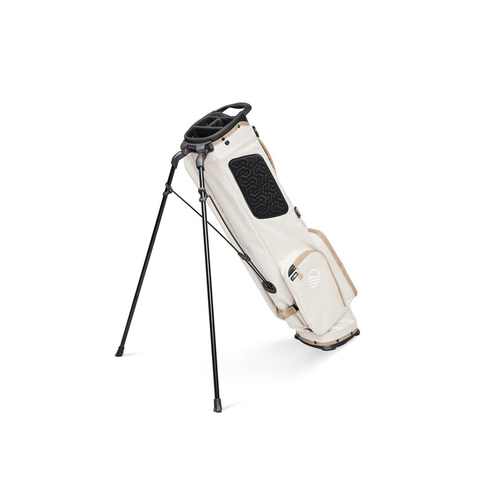 White golf bag with stand on a white background