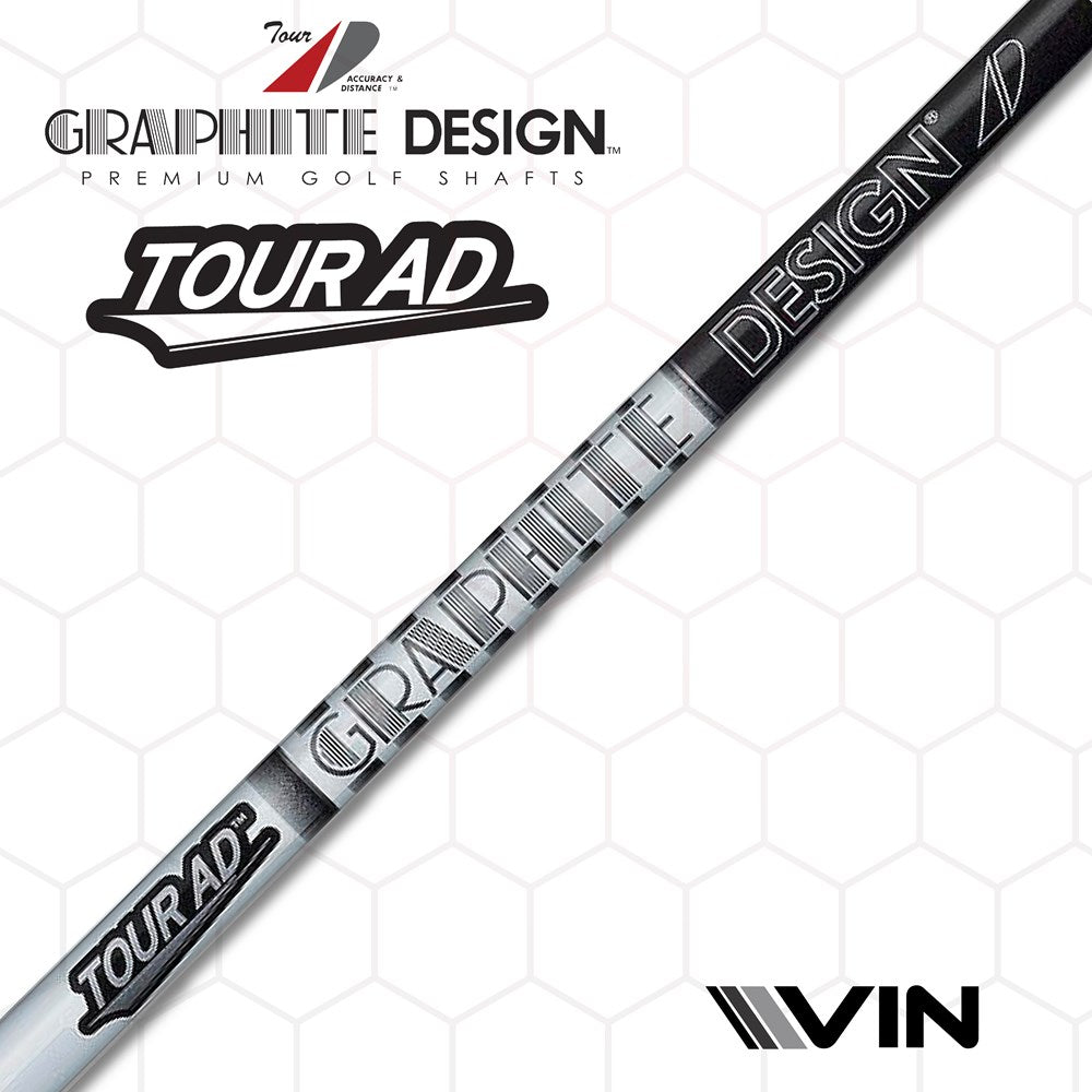A close-up image of a Graphite Design golf shaft, model TOUR AD DI BLACK, with brand and model name displayed.