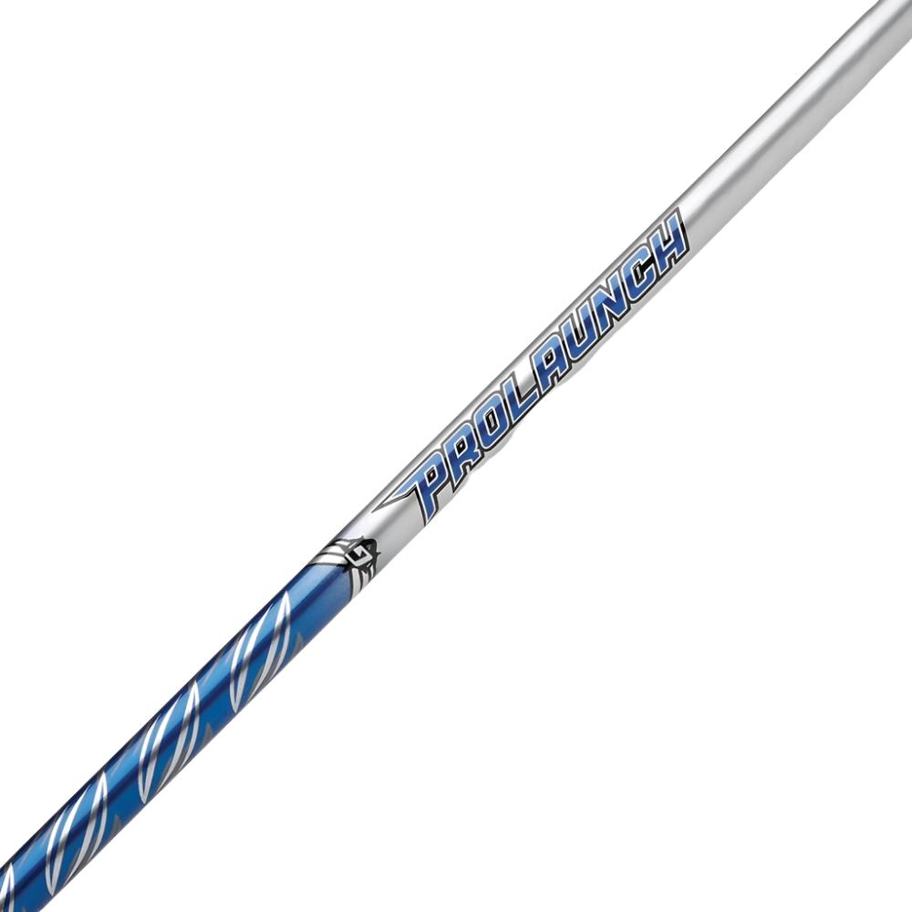 A golf shaft with a blue and silver color scheme, labeled 'ProLaunch'.