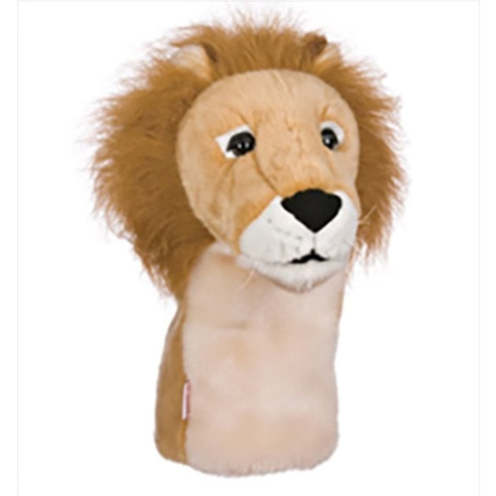 Golf club headcover designed to resemble a lion's head, with beige, brown, and black colors