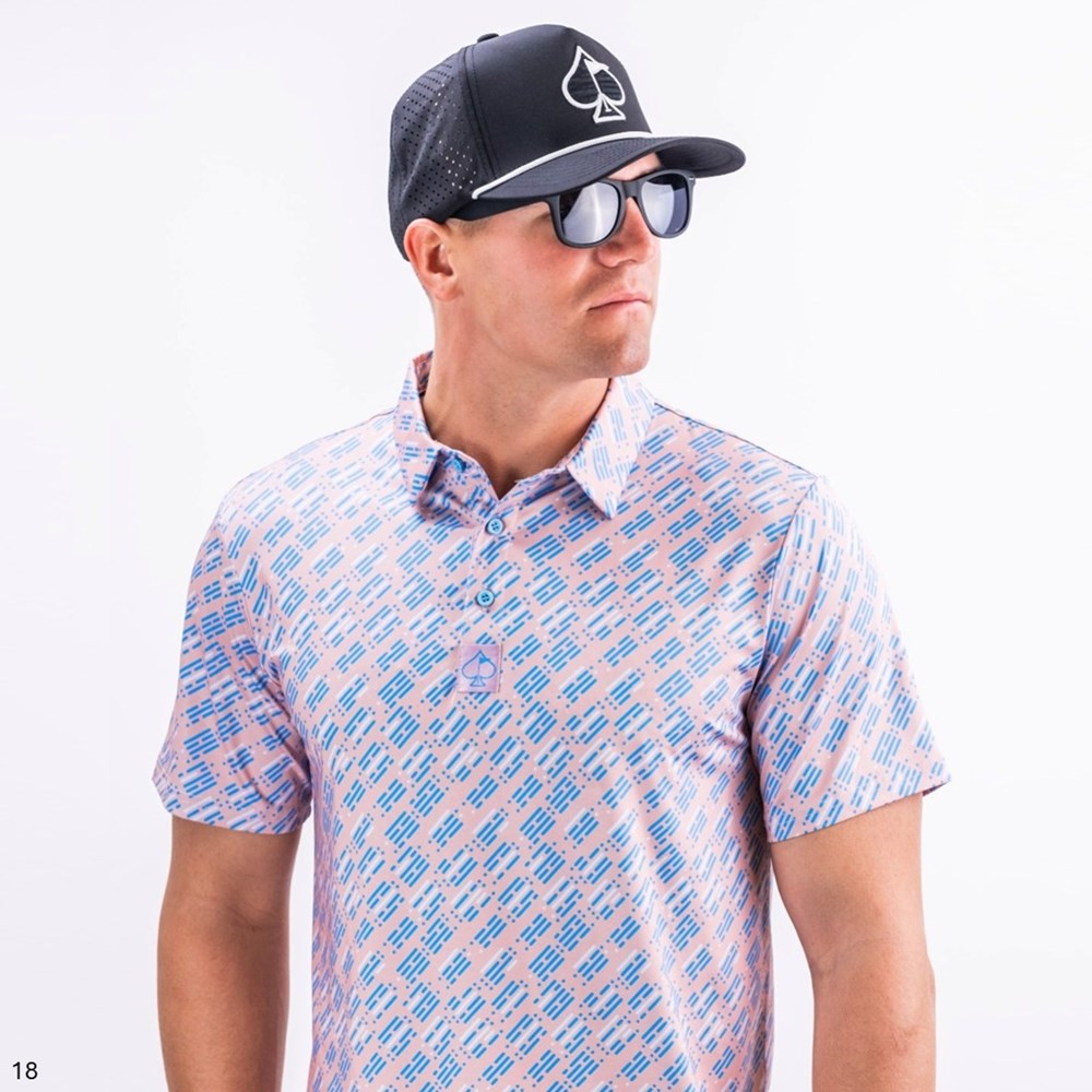 Pins & Aces - Polo Tee - Men’s Casual Blue Pink Morse Code