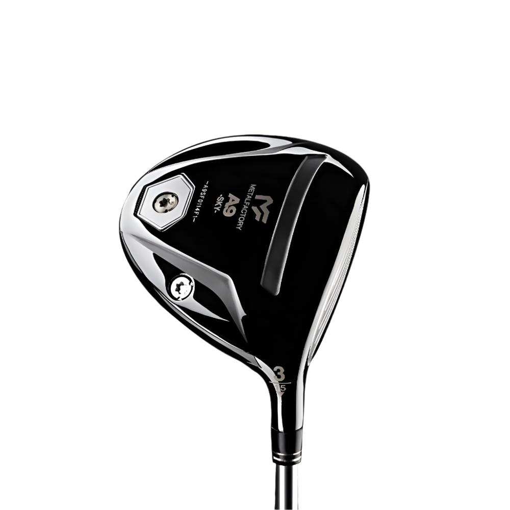 Cosmo Black fairway wood golf club head with a titanium and stainless steel composite design.