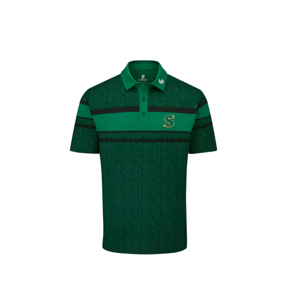 A green Stuburt polo tee with black and white accents and the Team Stinger logo on the chest.