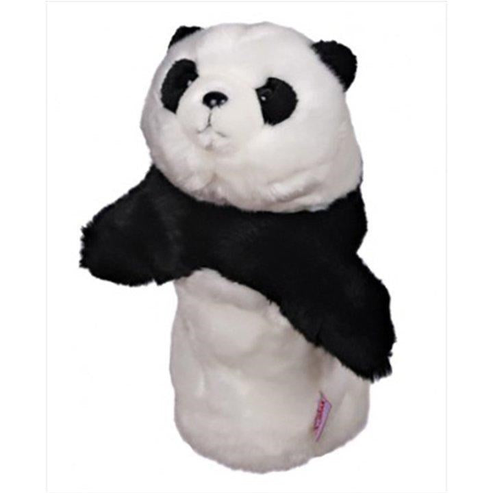 Golf club headcover designed as a panda with a black scarf.