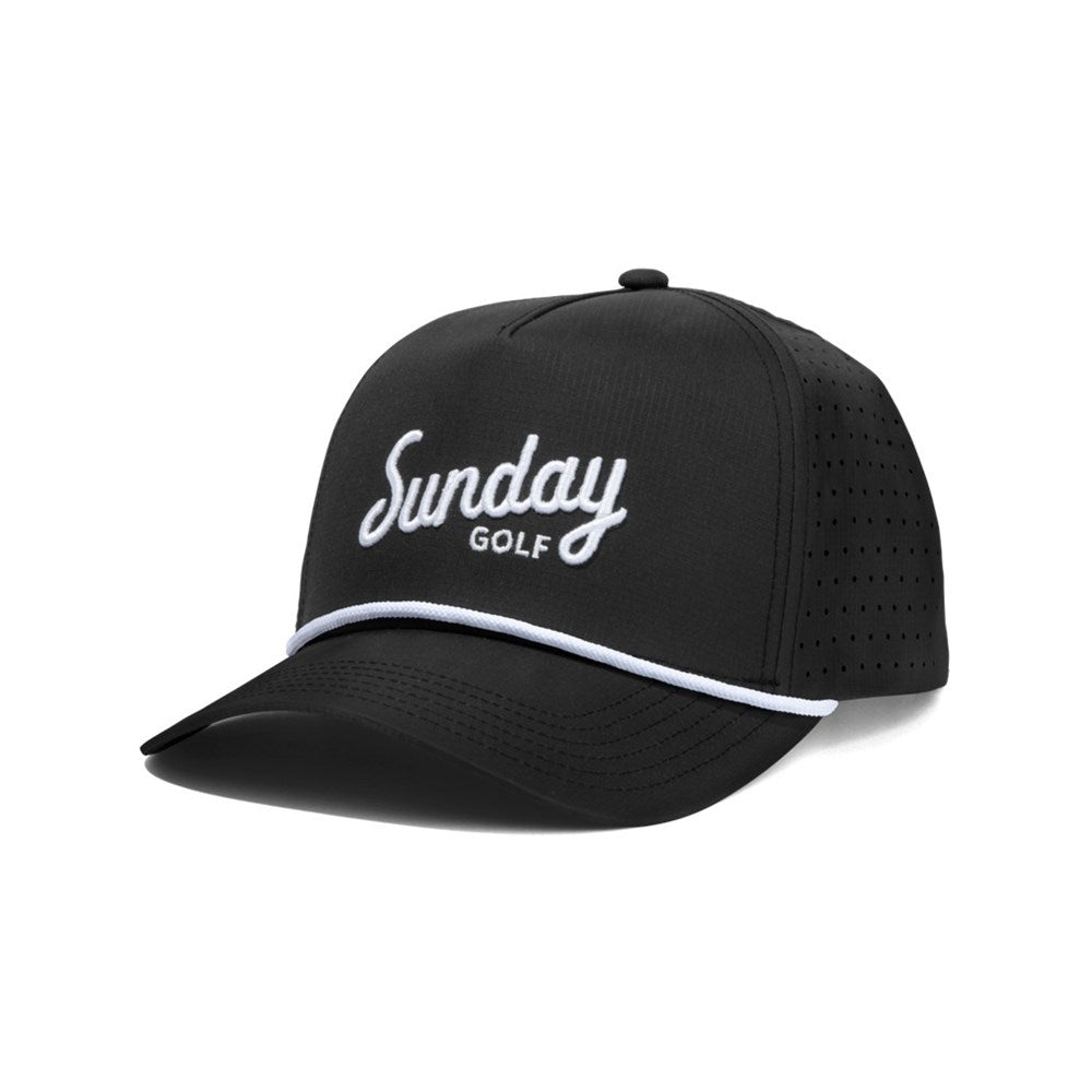 A black golf cap with the 'Sunday Golf' wordmark in white script on the front.