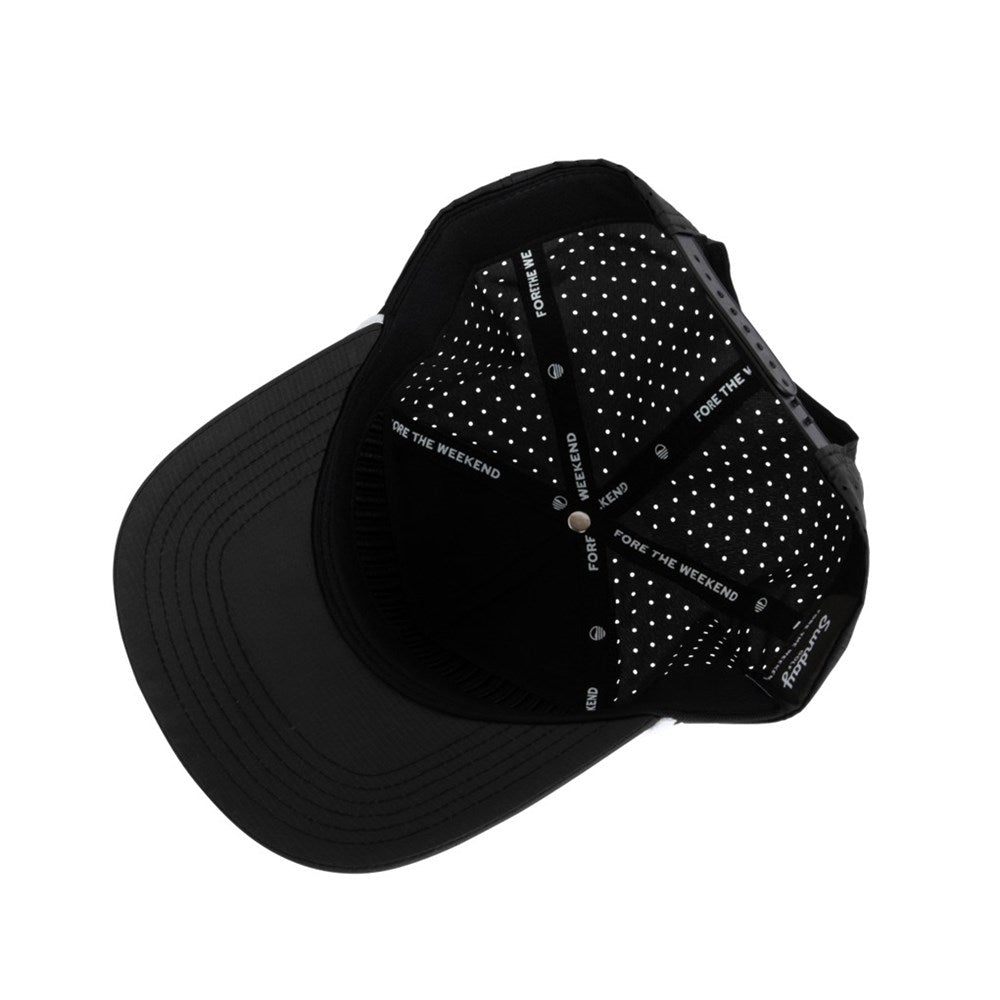 A black golf cap with the 'Sunday Golf' wordmark in white script on the front.