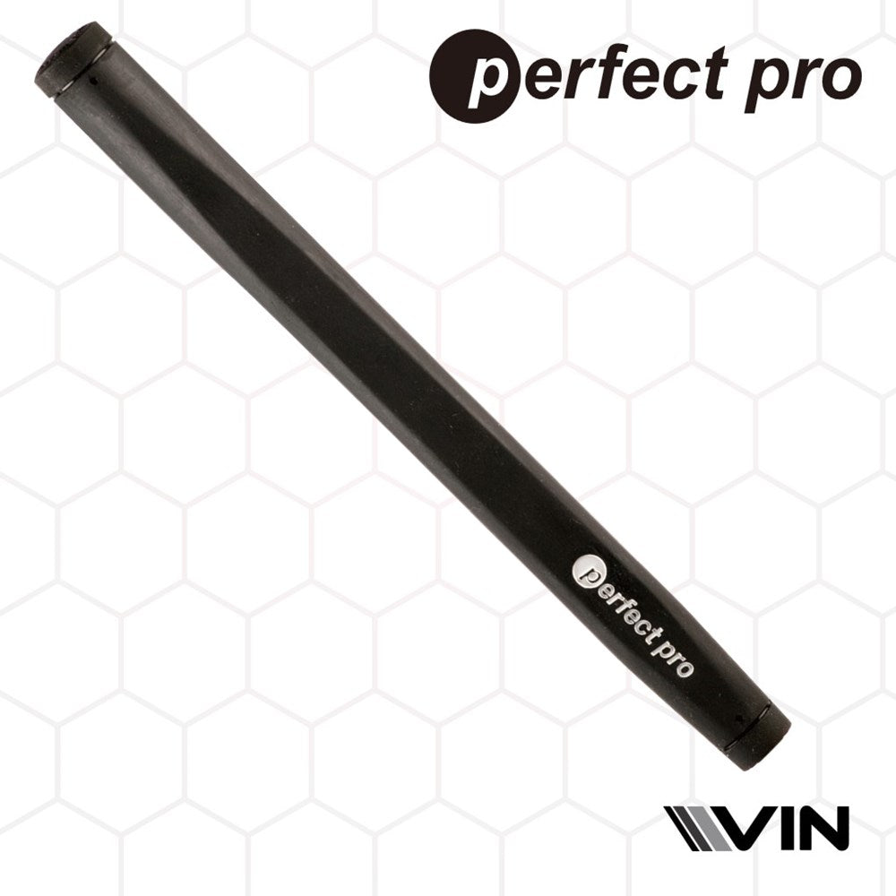 A black putter grip with the text 'perfect pro' and 'VIN' as sponsor, against a patterned background.