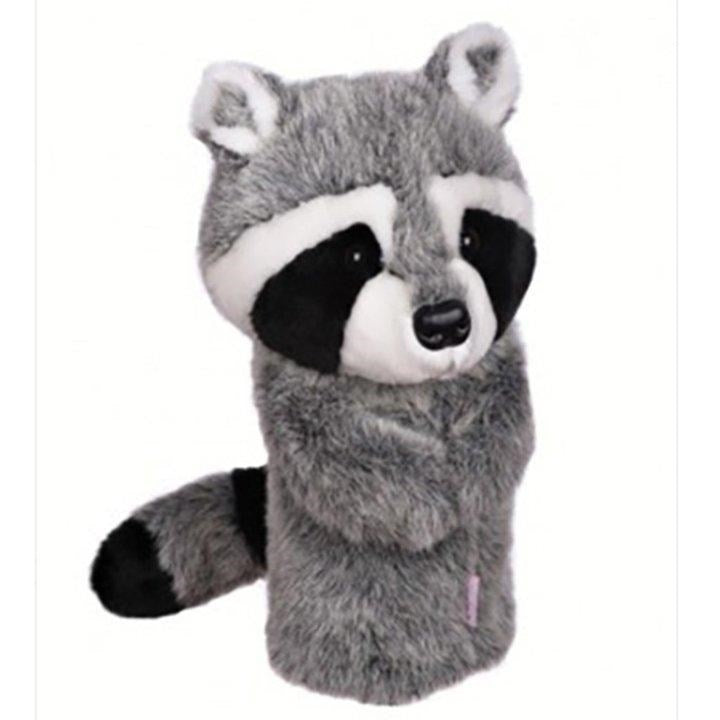 Golf club headcover designed to resemble a raccoon with a gray, black, and white color scheme.