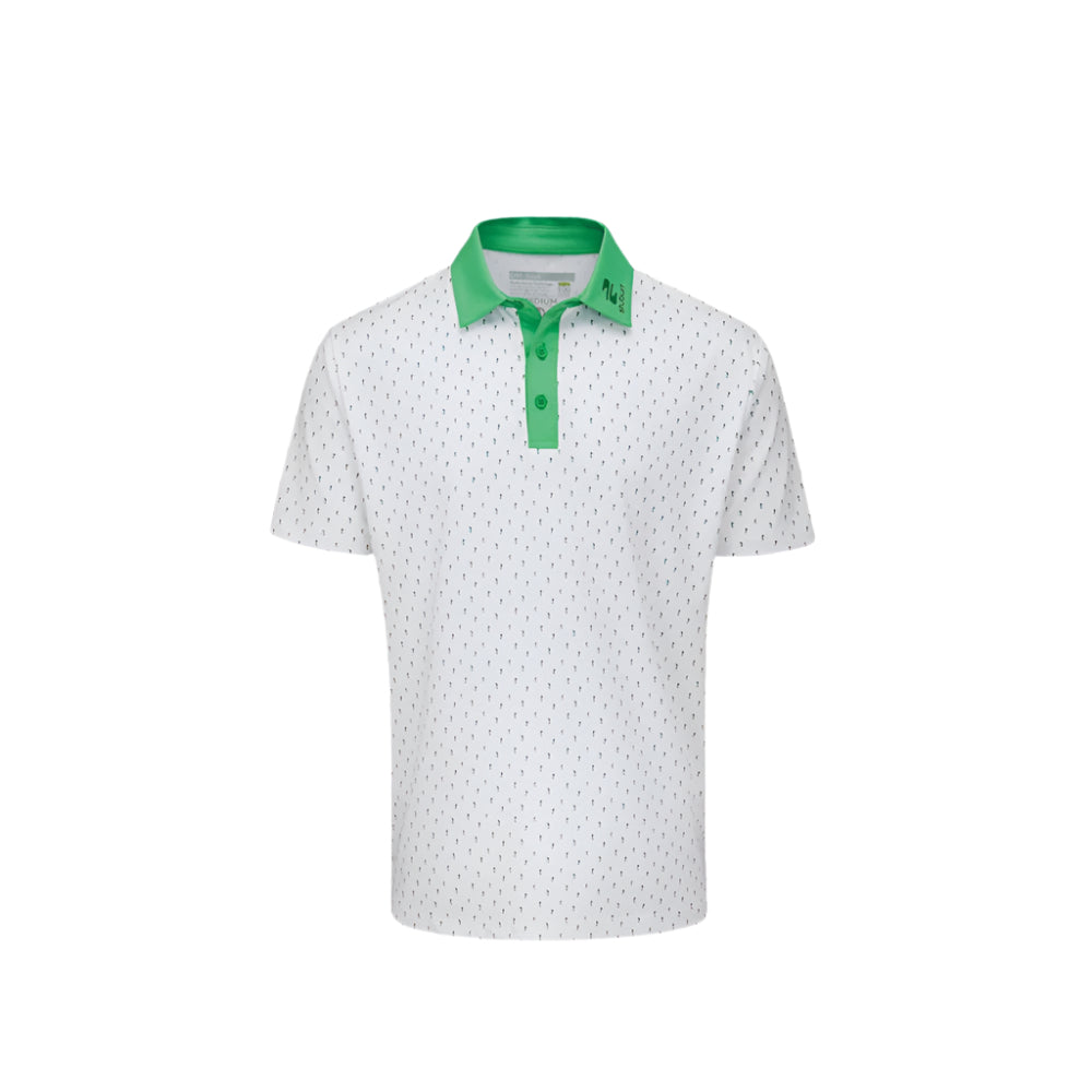 stuburt fischer bermuda grass white polo tee with green collar