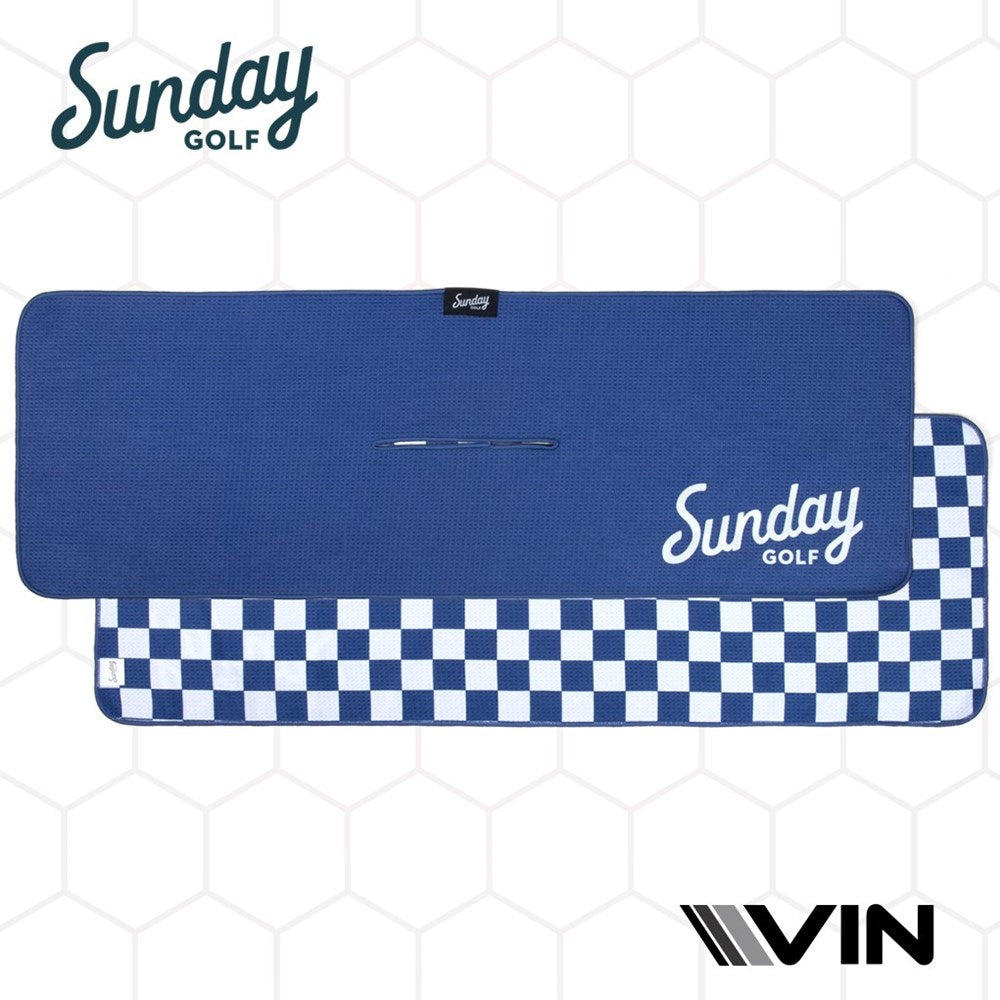 Blue and White checkeed towel by Sunday Golf endorsement from Vin Golf
