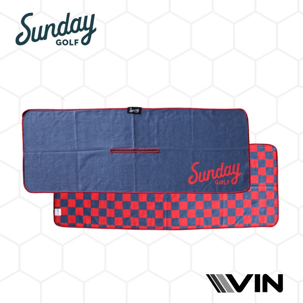 Blue and red checkered Sunday golf towel