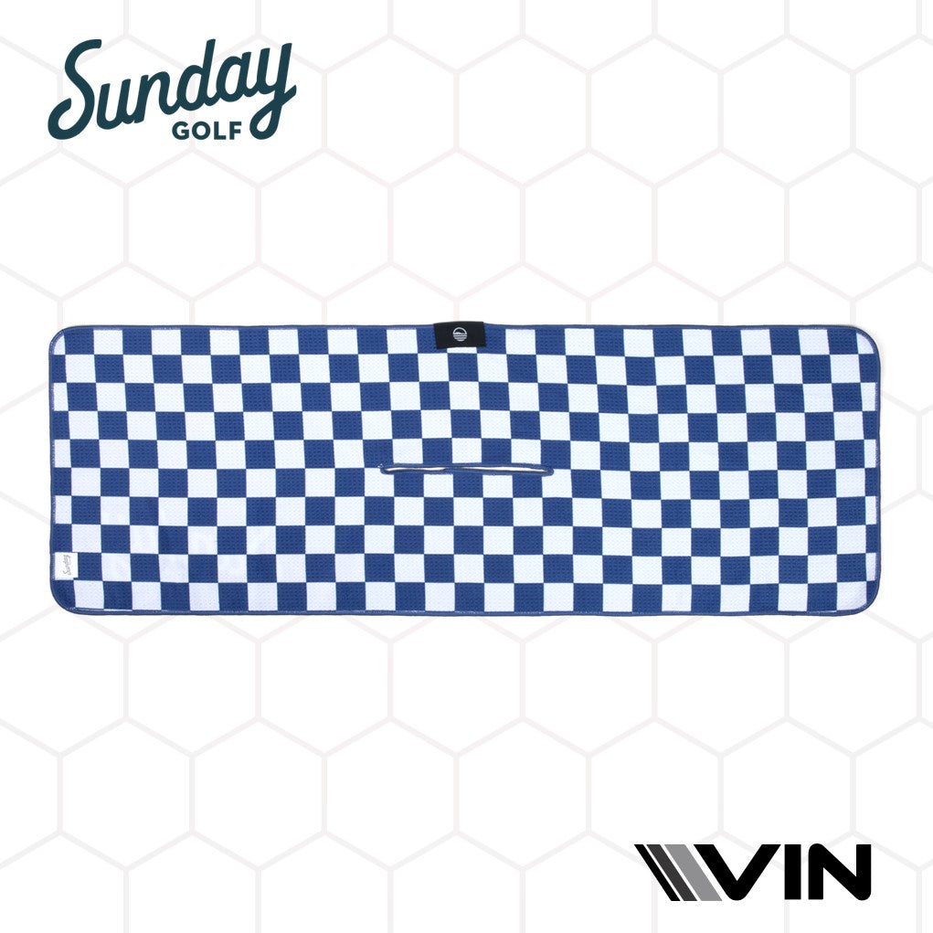 Blue and White checkeed towel by Sunday Golf endorsement from Vin Golf