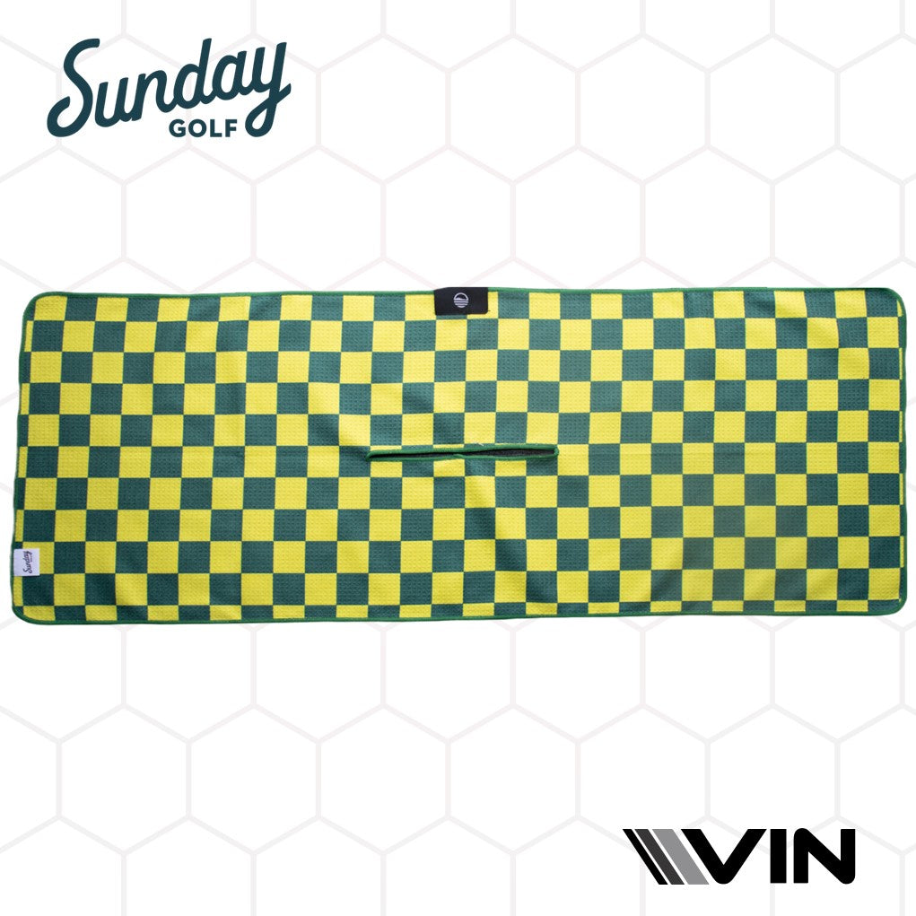 Green and Yellow checkered towel by Sunday Golf endorsement from Vin Golf