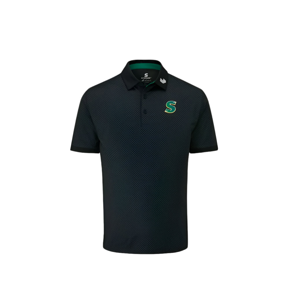 A black Stuburt LIV Golf Team Stinger Tulbagh Polo Tee with a collar, short sleeves, and a logo on the chest.