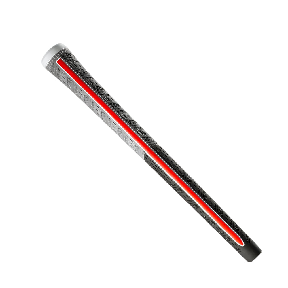 A black and gray Golf Pride golf club grip featuring a raised ridge design.