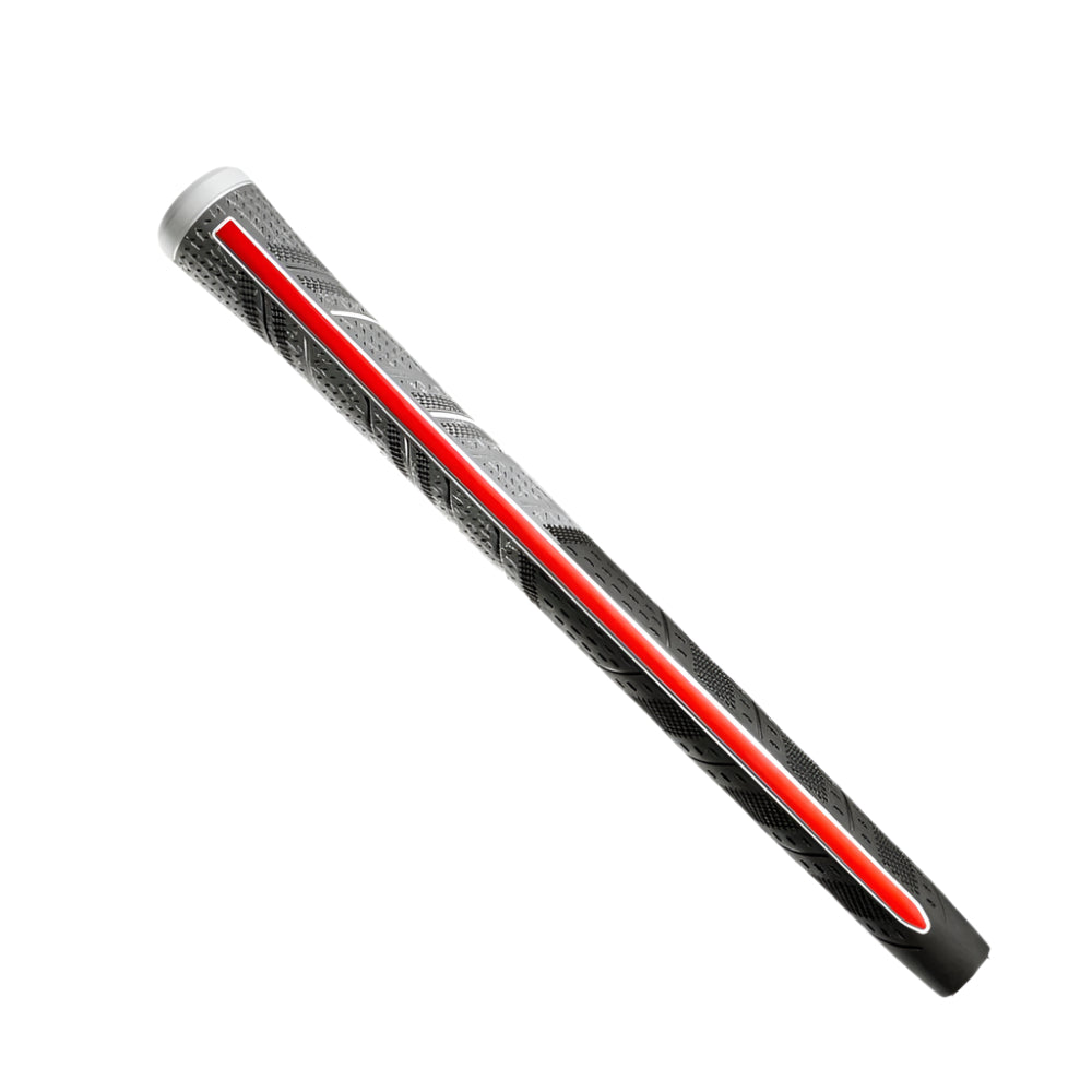 A black and gray Golf Pride club grip with raised ridges.