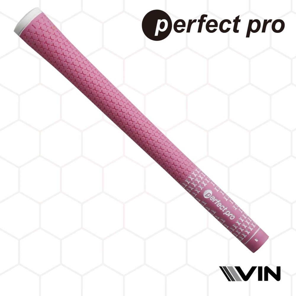 A pink rubber grip with the text 'perfect pro' on it.