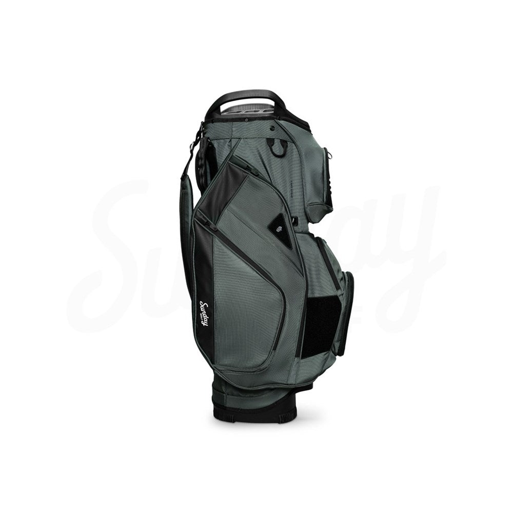 Gray golf bag with black accents on a white background