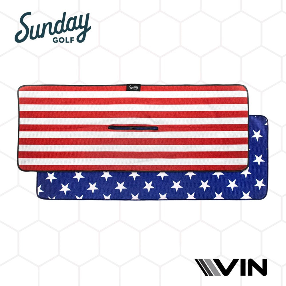 USA flag resemblance on a sunday golf towel endorsement by Vin golf