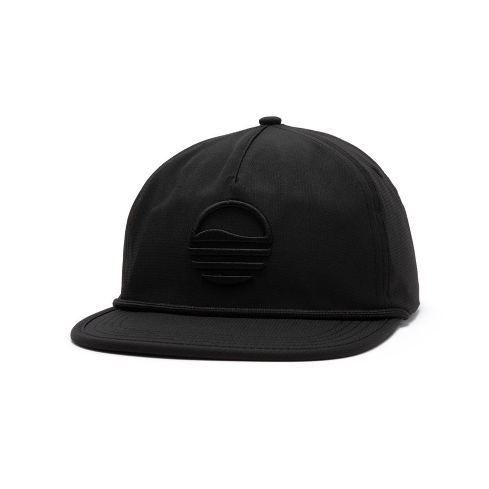 Black cap with a logo on a white background