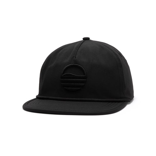 Black cap with a logo on a white background