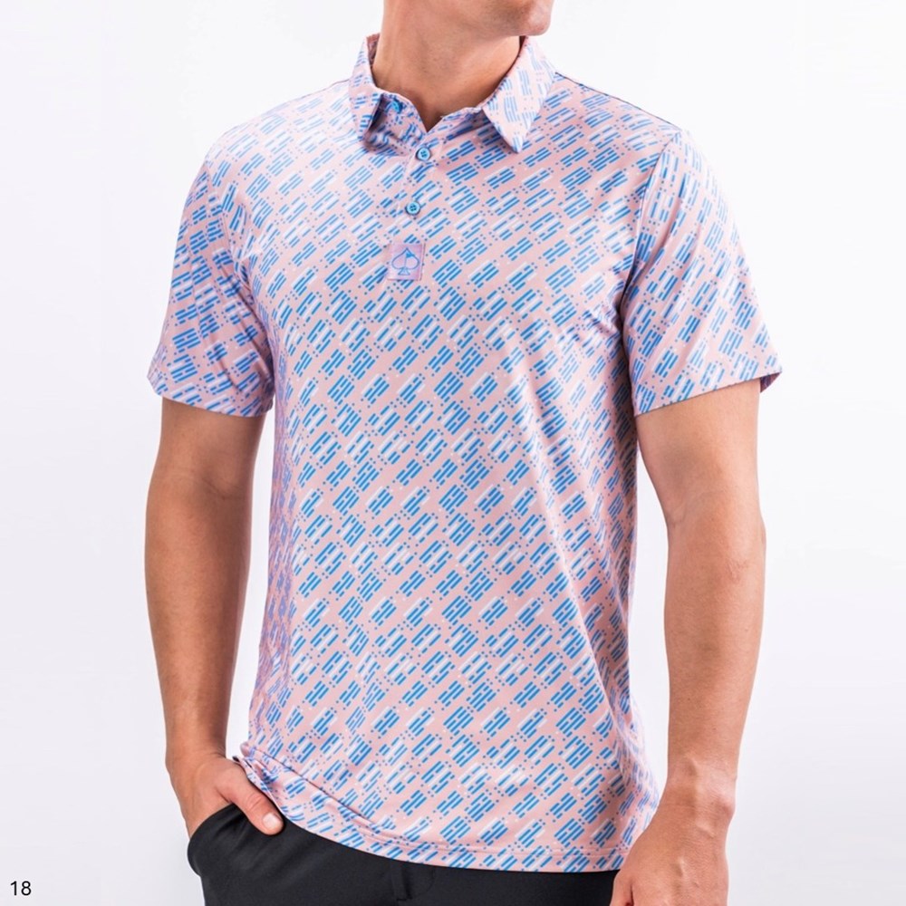 Pins & Aces - Polo Tee - Men’s Casual Blue Pink Morse Code