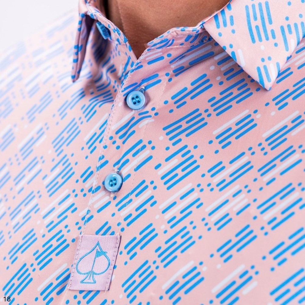 Pins & Aces - Polo Tee - Men’s Casual Blue Pink Morse Code