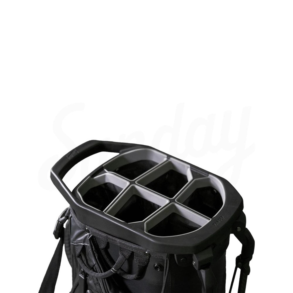Black and gray bag with compartments on a white background