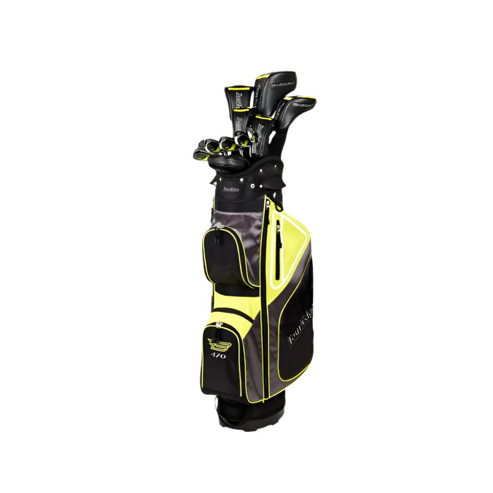 Men's Bazooka 470 Black complete package golf set displayed in a stand bag with black and yellow accents.